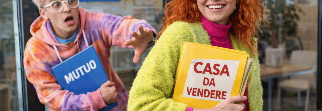 scena ironica vendere casa con mutuo in corso ingresso agenzia immobiliare