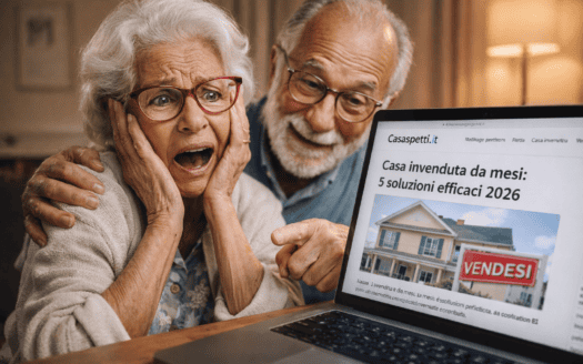 coppia anziana preoccupata per casa invenduta mentre consulta soluzioni online